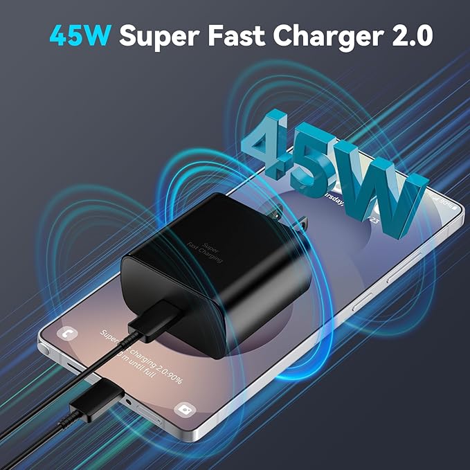 45W Super Fast Charger USB C Android Phone Type C Charger Fast Charging Block with 6.6FT Charge Cord for Samsung Galaxy S25 Ultra/S25+/S24 Ultra/S24+/S23 Ultra/S23+/S22 Ultra/S22+/S20 Ultra/Note 10+