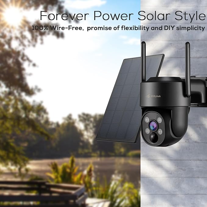 Kittyhok Black Solar Security Cameras Wireless Outdoor System, 5G/2.4G WiFi, 4pcs 2K Ultra Pan/Tilt Home Solar Security Camera with Human Detection, Spotlight, 10CH WiFi-6 NVR, 60 Days Local Storage