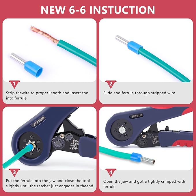 Upgraded Hexagonal Ferrule Crimping Tool, New HSC8 6-6A Self-adjusting Ratchet Wire Crimper Plier for Wire Terminals Cables End-sleeves AWG28-10