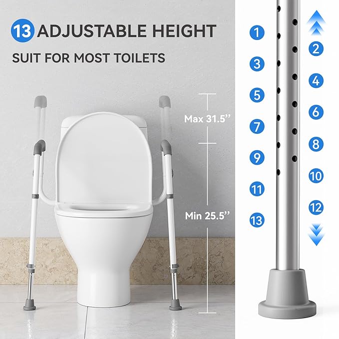 Toilet Safety Rails Medical Steel Sturdy Toilet Handle Height-Adjustable Leg Provides Support for Seniors, Disabled and Pregnant Women