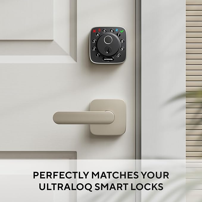 ULTRALOQ Passage Lever Door Handle, Reversible Handle No Lock for Interior or Exterior Door, Closet, Hallway, Adjustable Latch Backset, IP65 Waterproof, Satin Nickel, Zinc Alloy