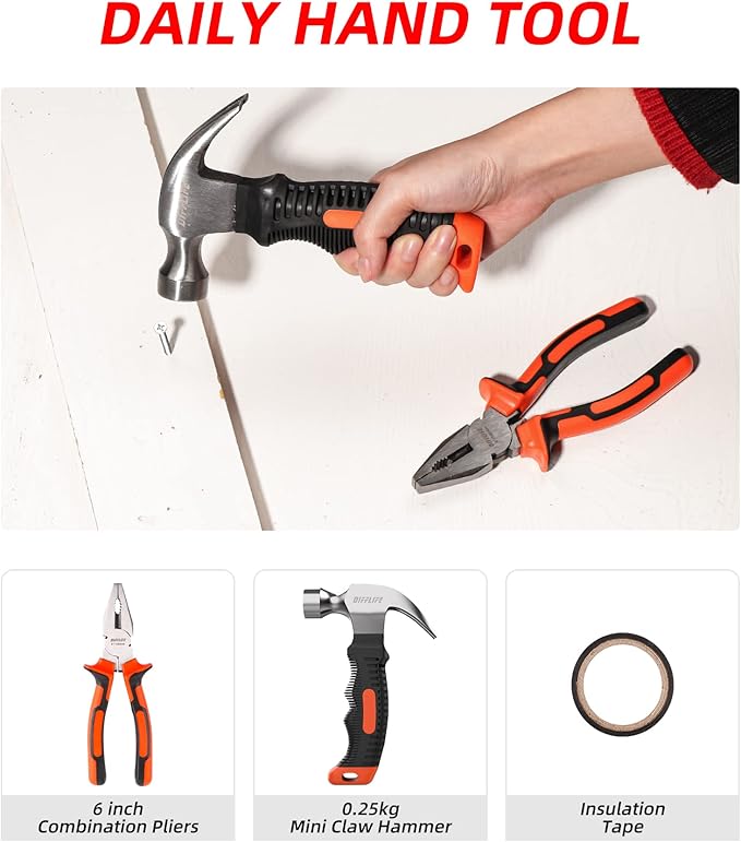 Tool Sets Household Tool Kit, 14-Piece General Home/Auto Repair Tool Set with Hammer, Pliers, Screwdriver Set and Toolbox Storage Case - Perfect for Homeowner, Diyer, Handyman (14-Piece)…