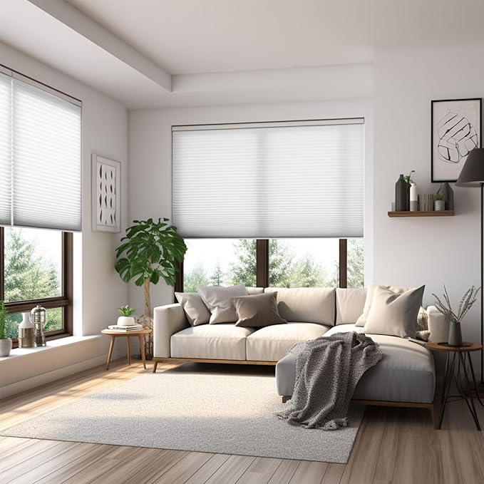 Changshade Cordless Cellular Shades, Light Filtering Honeycomb Shades for Windows, Pull Down Pleated Blinds, Easy to Install for Indoor Windows and French Doors,24" W x 36" H, Grey