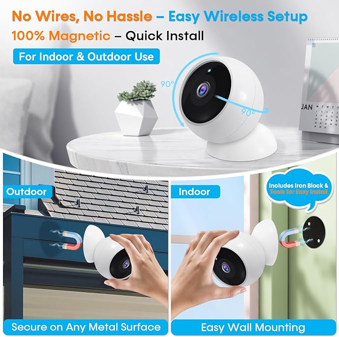 AMTIFO Security Cameras Wireless Outdoor Magnetic: Install-Free Smart Indoor 2K WiFi - Long Battery Life Powered Wireless Cameras for Home Security with AI Motion Detection