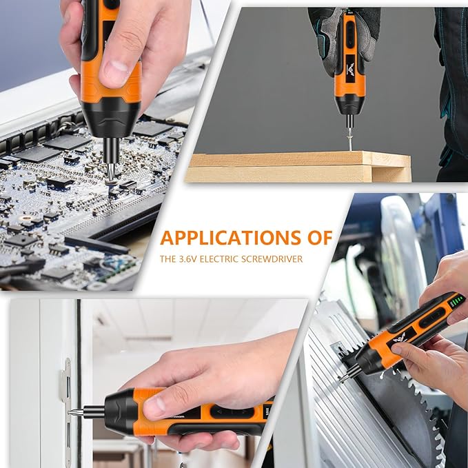 Electric Cordless Screwdriver, 3.6V Rechargeable Screwdriver, 5N.m Max Torque, 4-Gear Torque, LED Light, 20 Pcs, Ideal for Daily & Light Industrial Use