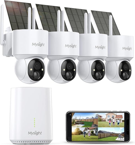 Security Cameras Outdoor Wireless, 4 Cam-Kit, No Subscription, Home Security Cameras System, 128G Local Storage HomeBase, 360° Pan & Tilt, Solar Powered, 2K Color Night Vision, Auto Tracking