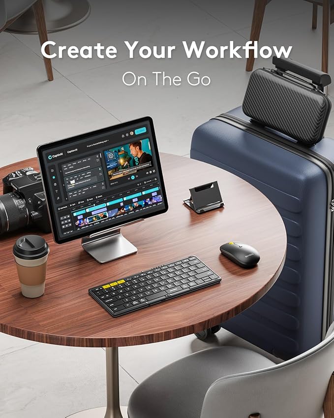 Foldable Keyboard and Mouse, Samsers KM08 Folding Bluetooth Keyboard Mouse Combo, 2.4G + BT5.0 x 2, Full-Size Portable Travel Keyboard & Rechargeable Wireless Mouse for iOS Android Windows Mac OS