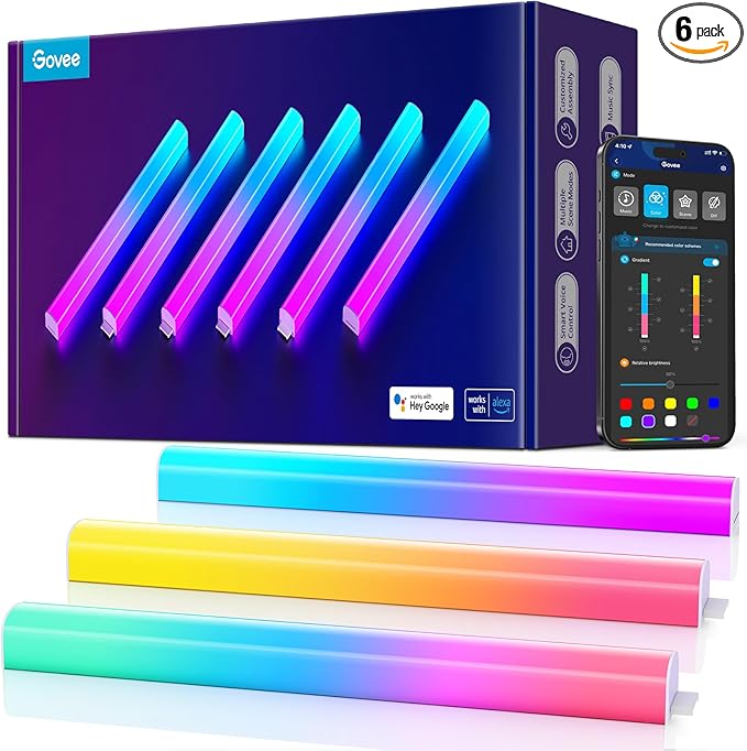 Govee Glide Wall Lights, RGBIC LED Light, Smart Gaming Light Works with Alexa and Google Assistant, RGB Light Bar, LED Wall Lights for Bedroom, 2 Panels Set (3 Sections/Panel)