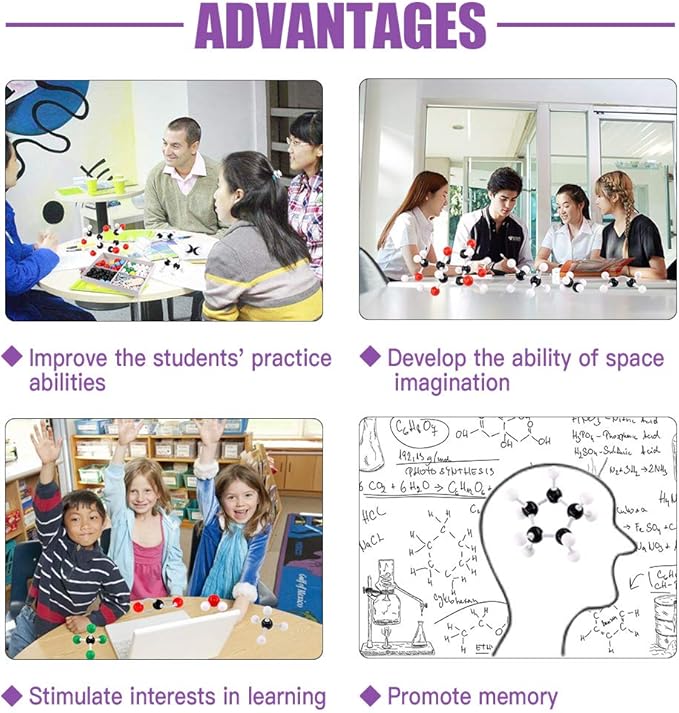 Swpeet 179 Pcs Organic Chemistry Molecular Model Student and Teacher Kit, Chemistry Molecular Model Student and Teacher Set - 76 Atoms & 102 Links & 1 Short Link Remover Tool