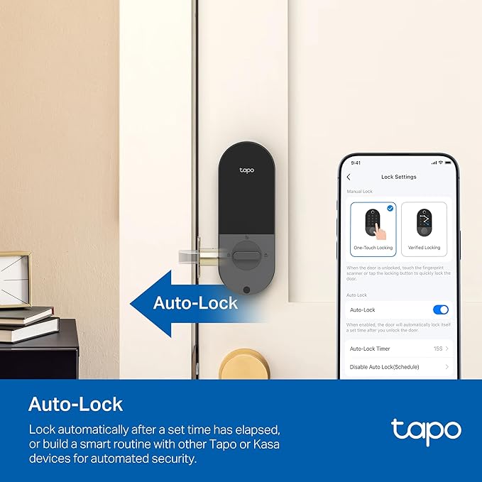 TP-Link Tapo Smart Door Lock, Deadbolt | Keyless Entry, Fingerprint Recognition, Touchscreen Keypad & in-App Monitoring with Scheduled Access | 1-Year Rechargeable Battery | BHMA Grade 2 | Tapo DL110
