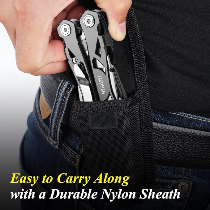 15-in-1 Multi Tool Pocket Knife, Tactical Multitool Knife Pliers, Camping Survival Gear with Knife Saw Scissors Serrated Blade Bottle Can Opener Screwdrivers Safety Lock, Unique Gifts for Men