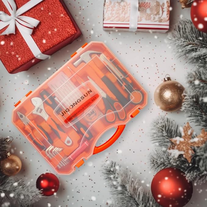 Basic Tool Kit, 68 Piece Household Tool Set, Small Tool Kit, Transparent Orange Pliers Set, and Tool Set, Suitable for Men's and Women's Tool Kits, As Home DIY, and As a Gift