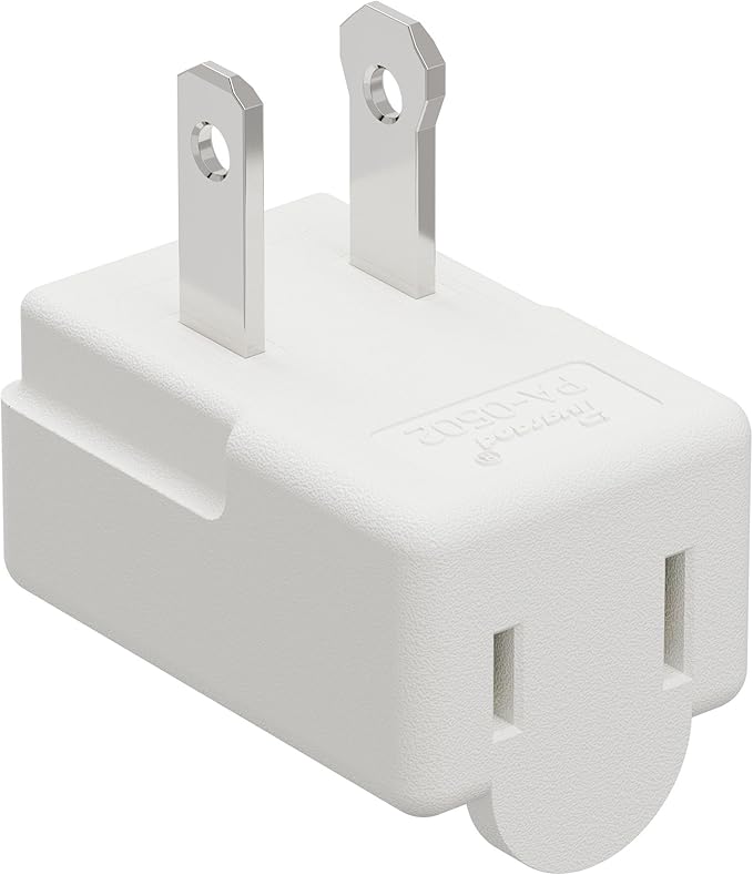 Polarized 2-Prong L Type Adapter, Vertical Right Angled Down Angle AC Adapter with NEMA 1-15P USA Outlet Saver Extension High Heat Resistant 2Pin Design