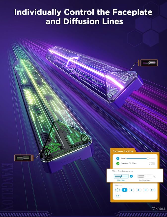 Govee x Evangelion Gaming Wall Light, RGBIC Glide Wall Light, Work with Matter, Alexa and Google Assistant, DIY Customized LED Wall Lighting Effects and Shapes,Gaming Light Bar for Gaming Room