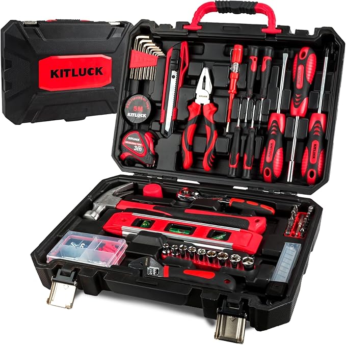KITLUCK 138-piece Home Tool Kit, Household Hand Repair Tool Set for men, Portable Basic Tool box Set with Tools (Screwdriver, Plier, Wrench, Socket, Harmer, Rule, etc.) for Home and Car