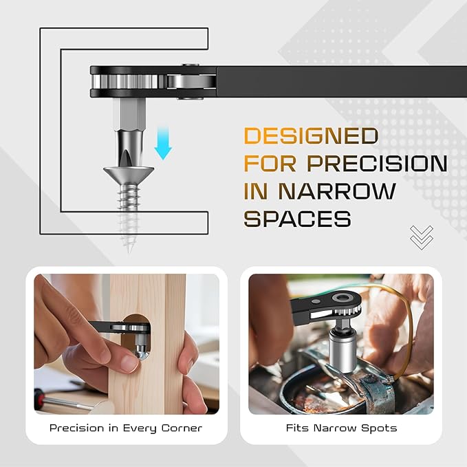 Right Angle Screwdriver Mens Gifts - 90 Degree Offset Ratcheting Screwdriver Pocket Mini Low Profile Ratchet Wrench Bit Socket Set for Tight Space Cool Gadgets EDC Gear Tool Stocking Stuffers for Men