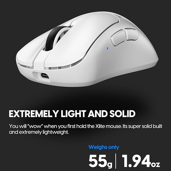 Pulsar Gaming Gears - Xlite V3 Medium Wireless Gaming Mouse, Ultra Lightweight 1.94 oz (55 g), Ergonomic, Optical Switches, PAW3395 Optical Sensor (Medium, Wireless, White)