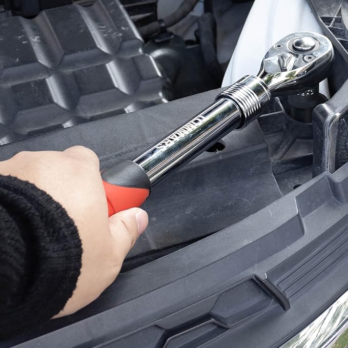 TOMMARS Extendable Ratchet Wrench Set, 1/4" 3/8" 1/2" Drive 72-Tooth Quick-release Retractable Socket Wrench Reversible
