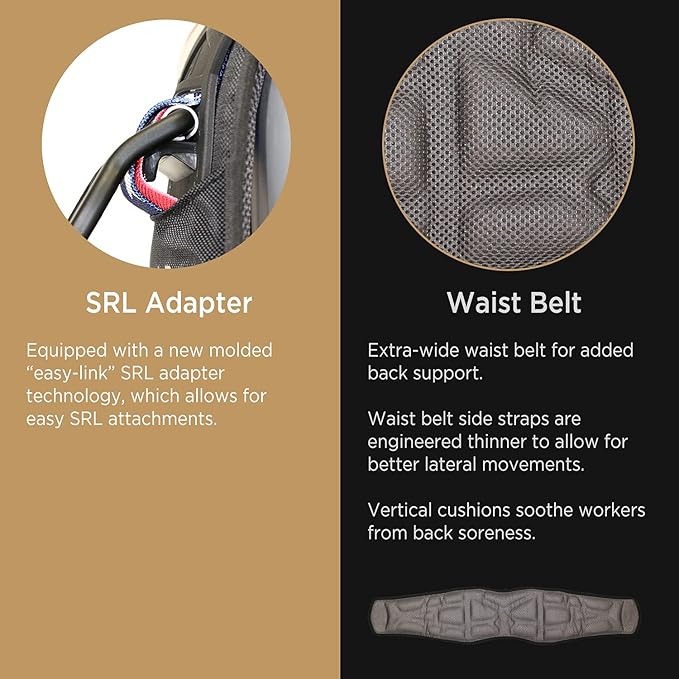 AFP Fall Protection Full-Body Premium Safety Harness, 8” Thick Support Belt, Aluminum D-Rings, Tongue Buckle (OSHA/ANSI PPE)