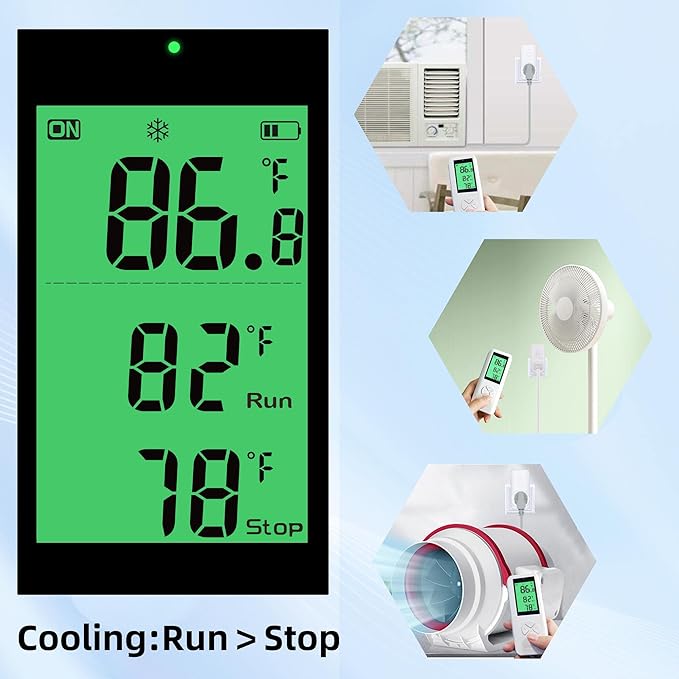 15A Wireless Temperature Controller, Digital Plug-in Thermostat Outlet with Remote Control, Support Heating & Cooling for A/C, Fans, and Heaters White