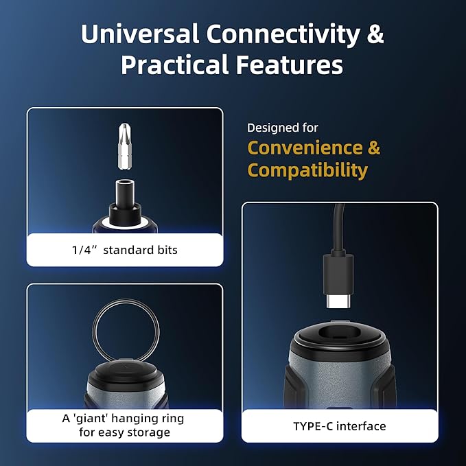 Electric Screwdriver Kit,iFu Power Screwdriver Cordless Rechargeable with LED Light & 12 Magnetic Bits, Electric Screwdriver Set for Daily Furniture Repair, Mounting