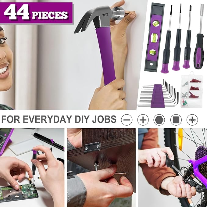 44PCS 4V Cordless Screwdriver Tool Kit Set Pink Color Tools Lady Tools Kit Home Repair Set Toolbox Hand Tool Kit Storage Case Gift Set LADYCRAFT