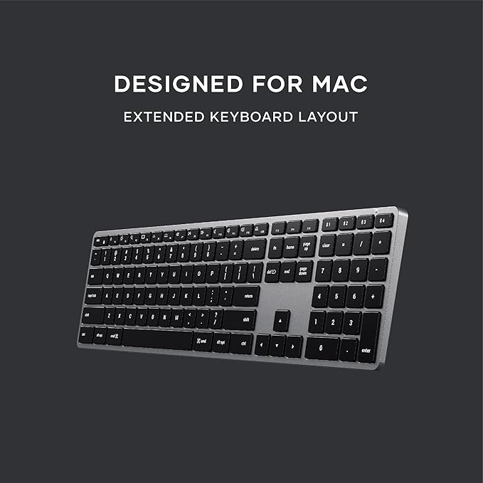 Satechi Slim X3 Bluetooth Backlit Keyboard for Mac, Illuminated Keys & Multi-Device Sync, for MacBook Air/Pro M4, iPad Air/Pro M4/M3, iPad mini, Mac mini, iMac - Space Gray