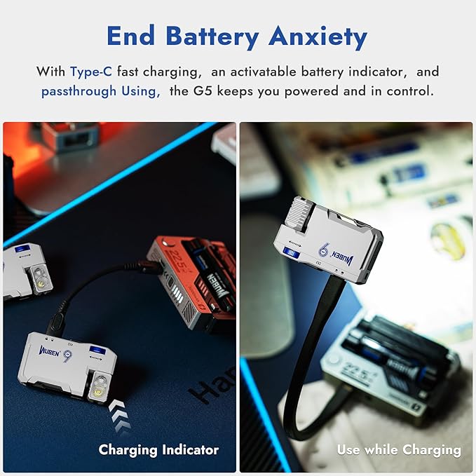 WUBEN G5 Rechargeable EDC Flashlight, 400 Lumens Dual Light Sources Mini Flashlight with RGB Light, Portable Flat Pocket Flashlights, Magnetic Keychain Flashlight