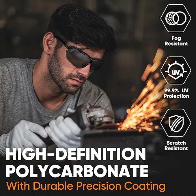 TICONN Anti-Fog Safety Glasses for Men and Women, ANSI Z87.1 Scratch Proof Eye Goggles with Adjustable Arms and UV Protection