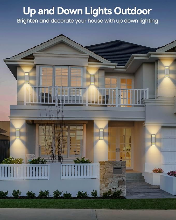 SHIMR Dusk to Dawn Outdoor Wall Light, Up Down Stainless Steel Exterior Wall Sconce with Photocell Sensor, 3000K Warm LED Bulbs Included, Waterproof Modern Outdoor Lights for House Garage Porch Patio