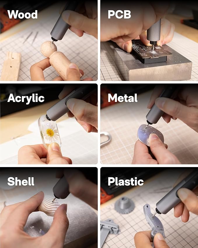 HOTO SNAPBLOQ™ D-A03 Electric Mini Drill Pen with 20 Bits, Brushless Motor, 3-Speed USB-C Rechargeable Electric Hand Drill, Power Tool for PCB, Jewelry Making, Wood, Plastic, DIY, 3D Printer