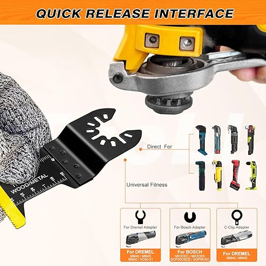 31 PCS Multi Tool Blade Kits, Professional Titanium Oscillating Tool Blades for Metal, Wood, Plastic, Quick Release Oscillating Saw Blades Compatible with Dewalt Milwaukee Ryobi Rockwell Fein