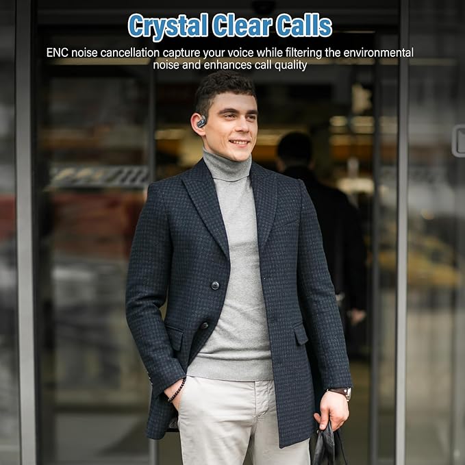 Open Ear Headphones, Wireless Bluetooth 5.4 Earbuds with Big Earhooks, Ultra-Comfort Open Ear Earbuds, 58 Hours HD Stereo Sound Over Ear Earphones, IP7 Waterproof Headset for Workouts, Black