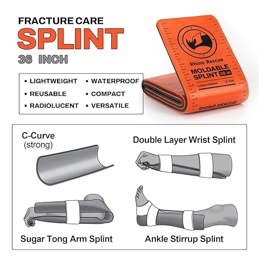 RHINO RESCUE First Aid Splint 36" X 4.3" Orange-Gray, Keep Bones in Position (2, Folded)