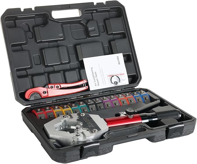 Hydraulic AC Hose Crimper Kit with Pipe Cutter and 7 Dies- Handheld 71500 Hydra-Krimp for Air Conditioning Repair, Manual Crimper for BH Air Conditioner Hose & Beadlock Fittings