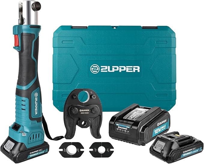 Mini Press Tool kit with 3 PEX Crimp Dies F1807 1/2", 3/4", 1", Brushless Motor, 2pcs Battery, Fast Charger & Carrying Case