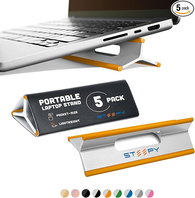 Steepy Low Profile Laptop Stand – 3 Heights Computer Stand – Plastic Laptop Riser – Lightweight Laptop Lift – Laptop Wedge - Laptop Tilt Stand - Laptop Prop - Laptop Angle Wedge (Orange, 5 Pack)