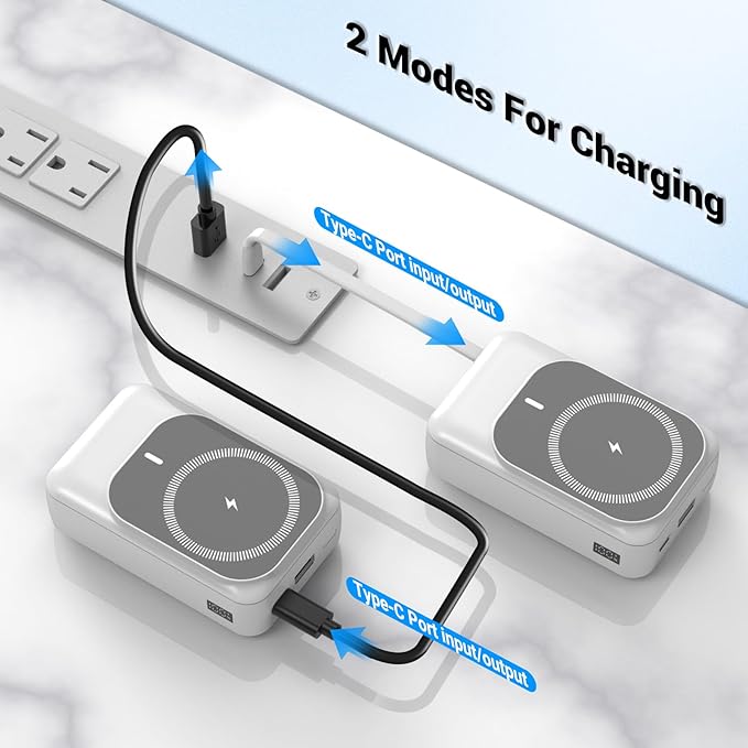 Magnetic Wireless Power Bank 26800mAh, PD 22.5W Type-C Fast Charging Portable Charger 5 Outputs, Battery Pack for Magsafe Built in Cables with Stand LED Display for iPhone 16/15/14/13/12 Series-White