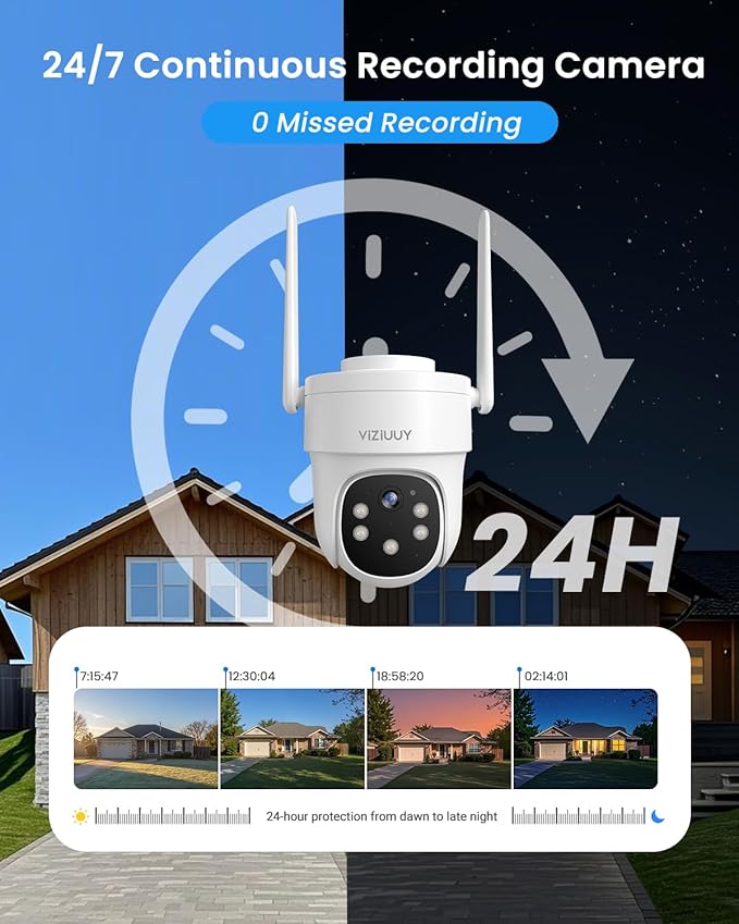 AOV Security Camera, 24H Continuous Recording Security Cameras Wireless Outdoor, WiFi 6, 2K Solar-Powered Cameras for Home Security, 360° PTZ, Auto Tracking, 512G Local Storage(Not Include)