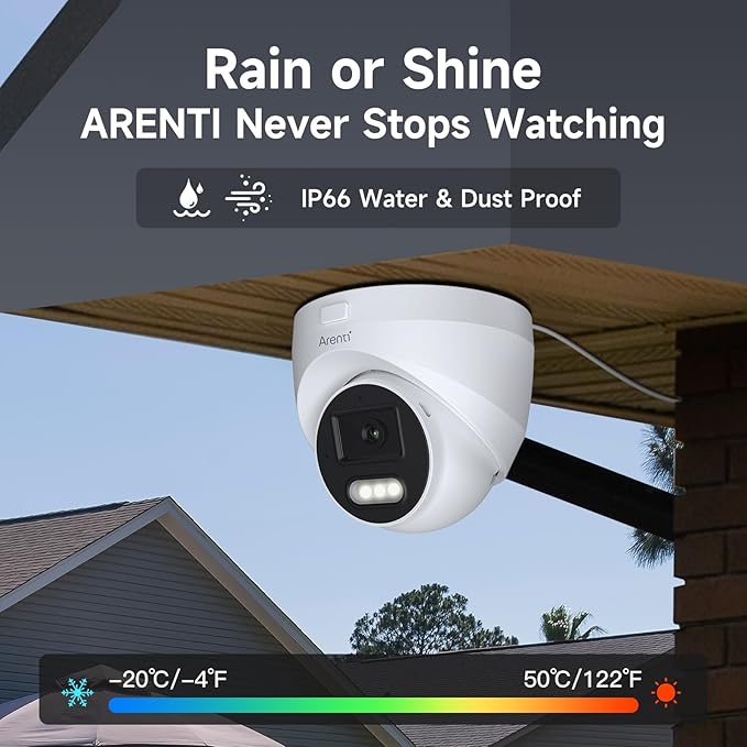 ARENTI 8MP 4K Outdoor Security Camera - PoE IP Surveillance Camera with AI Human/Vehicle/Pet Detection, 110° Wide Angle, 32ft Full Color Night Vision, 4mm Lens, IP66 Weatherproof for Home Security