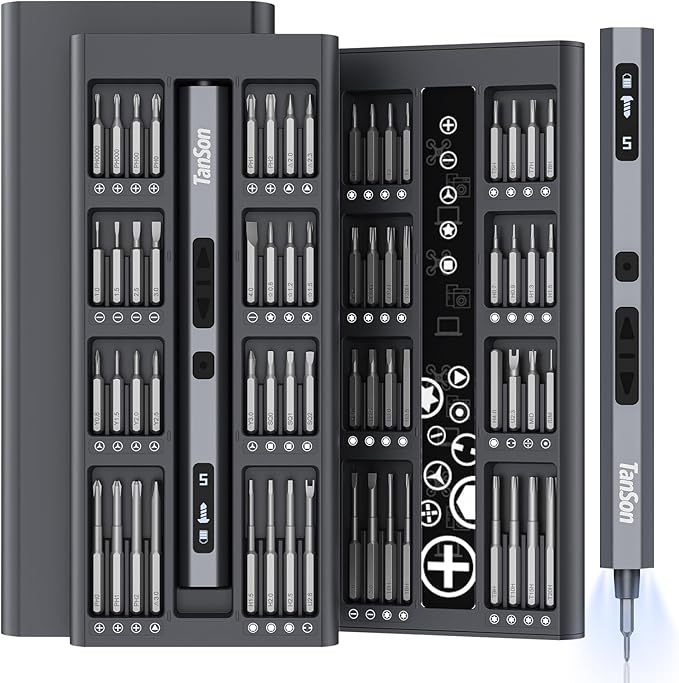 TanSon Mini Electric Screwdriver Set,3.7V Precision Screwdriver Set 66 in 1 Magnetic Drill,HD Display,5 Torque Settings,4 LED Lights, Portable Repair Tool Kit for Computer,Phone, Watch,Camer,Glasses