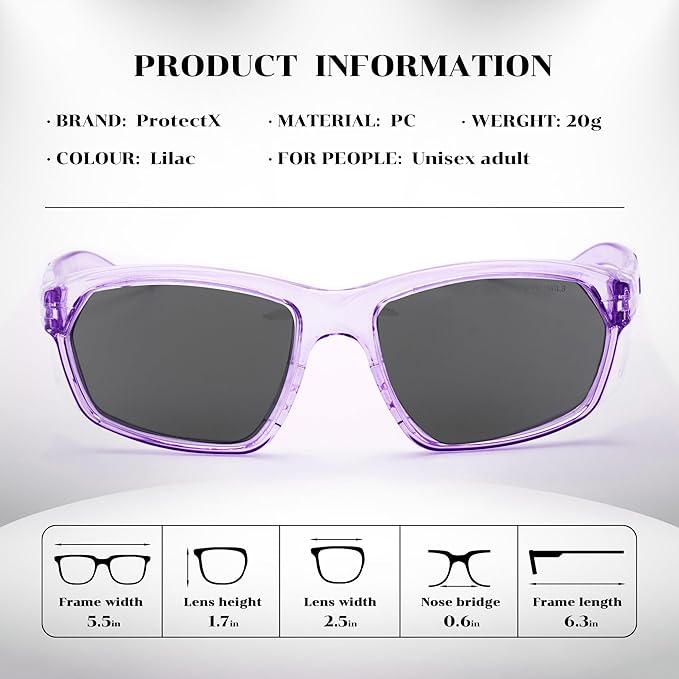 ProtectX Stylish Anti-Fog & Scratch-Resistant Safety Glasses With Readers, UV Protection Goggles, Anti-Impact Lightweight Glasses for Men＆Women Lilac Tinted Smoke - 6 Pack