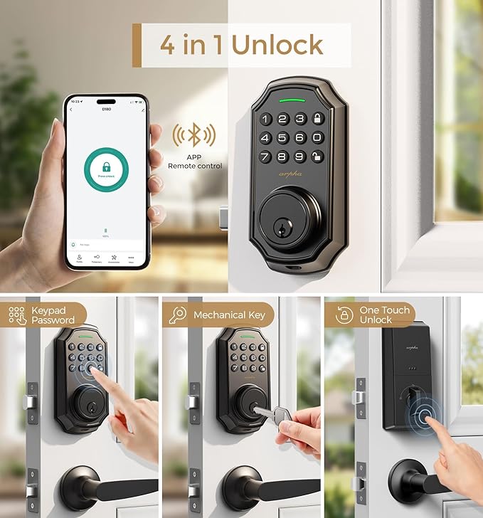 Keyless Entry Door Lock with 2 Handle Set - Smart Electronic Keypad by App - 100 User Codes & One-Time Passcode - Front Door Lock Set - Auto-Lock Front Door - Easy Install