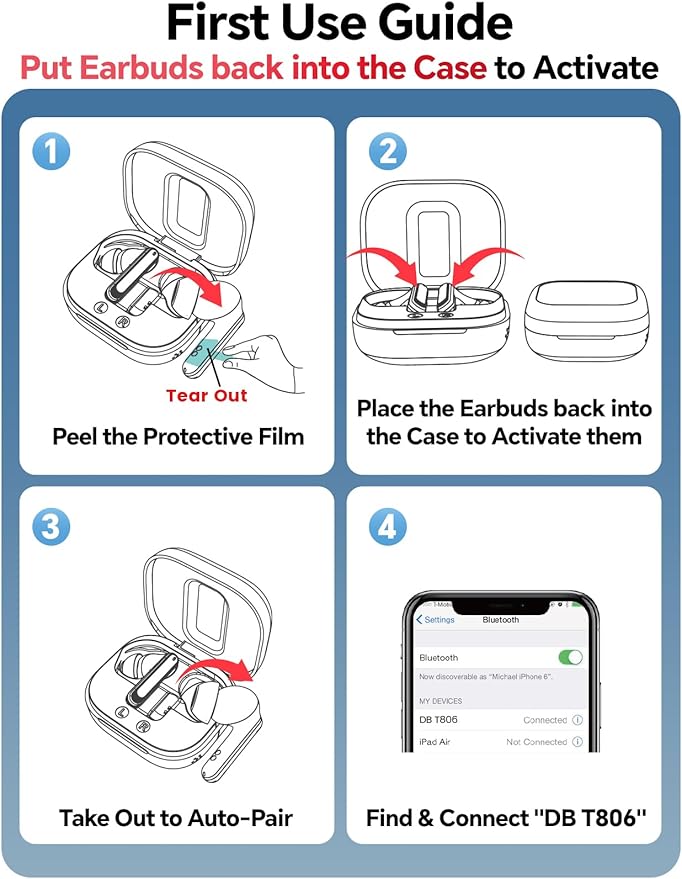 Wireless Bluetooth Earbuds: 5.4 TWS, 13mm Drivers Hi-Fi Deep Bass, 30H Playtime, Touchscreen Control, Mic for Calls, IPX5 Water-Resistant, White Elephant Stocking Stuffers for Men/Women/Adults, Black