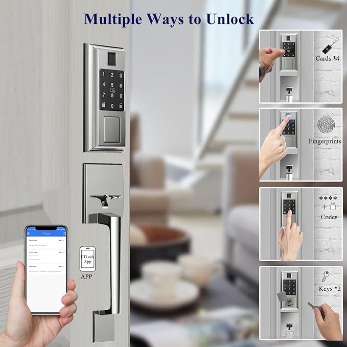 Smart Locks for Front Door with Lever Handle Set, Keyless Entry Door Lock, Fingerprint & App Control, Touchscreen Keypad Deadbolt, Auto Lock, Satin Nickel