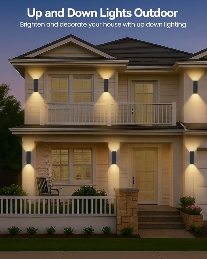 KIZON Outdoor Wall Lights with Dusk to Dawn Sensor 2 Pack, Aluminum Outdoor Light Fixture with LED Bulbs, Waterproof Up and Down Lights for House Porch Doorway, ETL Listed