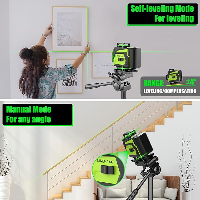 16 Line Laser Level 360 Self Leveling with tripod, 4x360° Cross Line laser Level Tool for Construction Project,Floor Tile, Picture Hanging, 2 Batteries,Magnetic Bracket & Remote Control