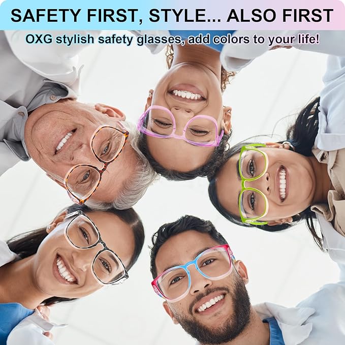 OXG 4 Pack Safety Glasses Anti Fog Goggles, Blue Light Blocking Stylish Safety Glasses for Women Nurses Protective Eyewear