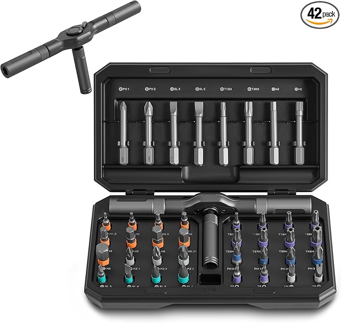 42 in 1 Magnetic Screwdriver Set, Screw Driver Set Kit with Detachable Ratchet Handle, DIY Mini Ratchet Screwdriver, Ratchet Allen Wrench Set for Furniture, Computers, Electronics, Bicycles