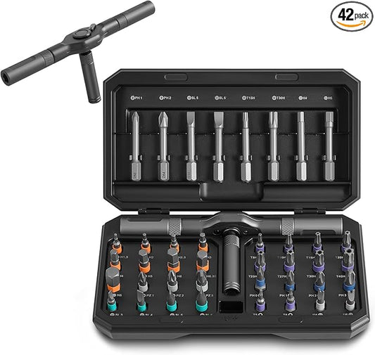 42 in 1 Magnetic Screwdriver Set, Screw Driver Set Kit with Detachable Ratchet Handle, DIY Mini Ratchet Screwdriver, Ratchet Allen Wrench Set for Furniture, Computers, Electronics, Bicycles